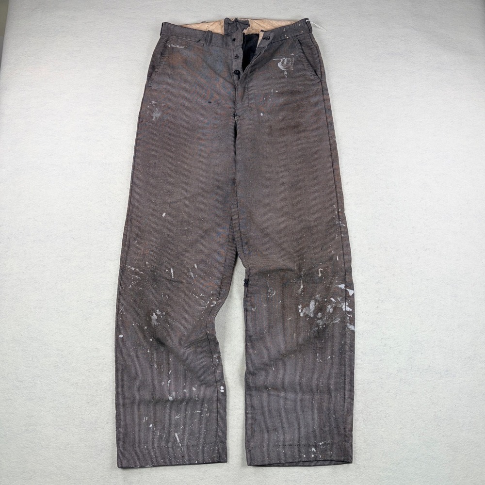 Vintage Hobart Cone Fabrics Salt and Pepper Pants Striped Distressed Button Fly